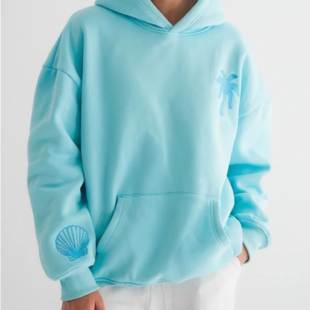 Pink Palm Puff Aquamarine Hoodie